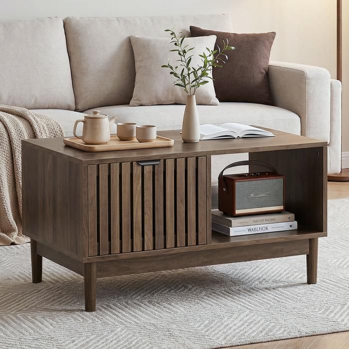 Table basse - MINIMAL - MINIMAL - 80x50x45 cm - Noyer - MDF robuste (supporte 80 kg) Table basse - MINIMAL - MINIMAL - 80x50x45 cm - Noyer - MDF robuste (supporte 80 kg)