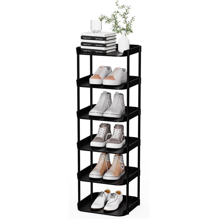 Étagère à chaussures 6 niveaux en polypropylène - empilable modulable noir 28 x 26 cm