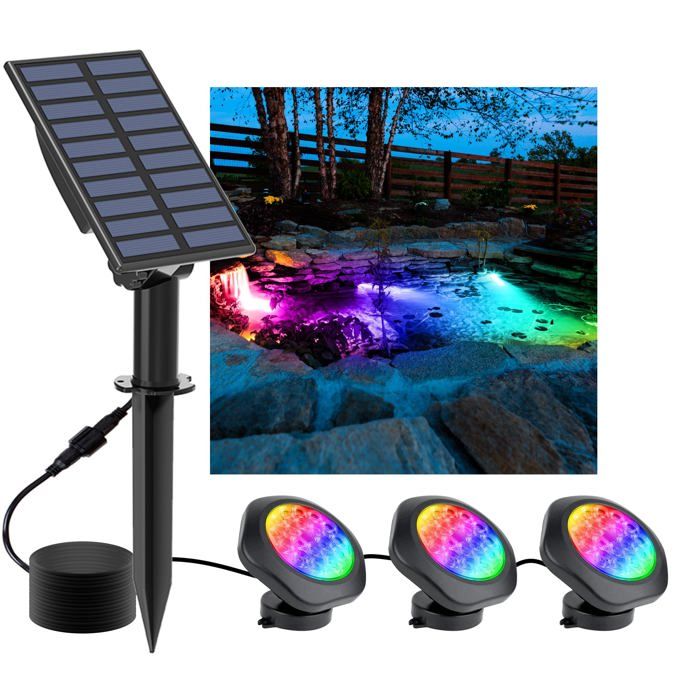 Lampes Solaire de Bassin RGB 5.5V ment de Couleur Eclairage Solaire Bassin 6 Couleurs Lampe Solaire Étanche IP68 PROJECTEUR