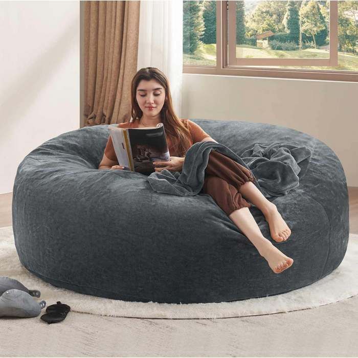 Sofa pouf géant 6FT gris foncé 150 x 150 x 60 cm housse lavable pliant et compact assise moelleuse pour relaxation