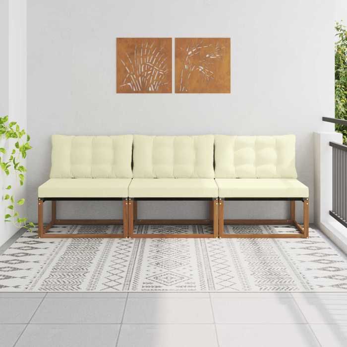 Marron 3 Pièce Sofa de milieu extérieur Bois dAcacia Massif Naturel - Siège de balcon LV68094