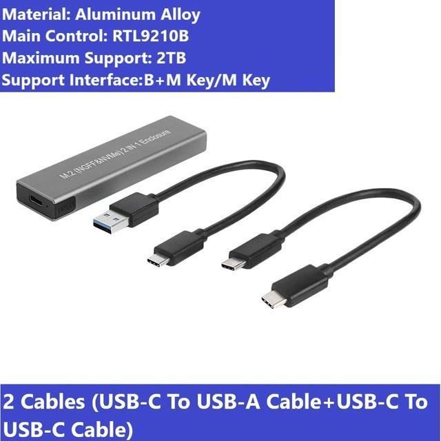Boîtier SSD M2 Double Protocole NVMe SATA NGFF M.2 Boîtier SSD USB 3.1 10Gbps Pour Disque Dur Externe M/B + Clé M.2 SSD RTL9210B