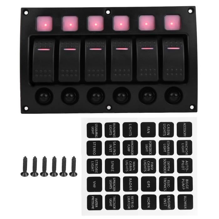 Panneau D'interrupteurs étanche 6 Boutons – 12V/24V LED – Pour Bateau, Voiture, Marine – Noir