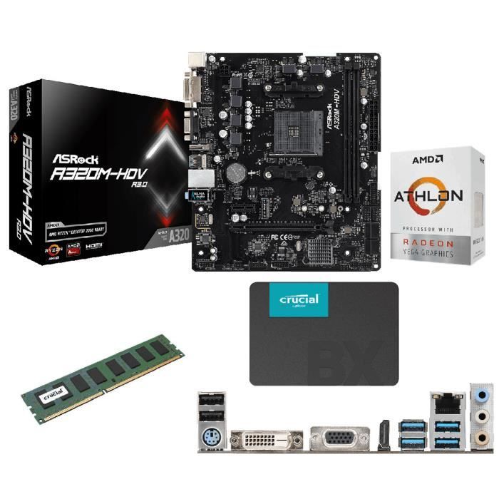 Kit évolution PC - Carte mère + Processeur + 8 Go + SSD 240 Gb