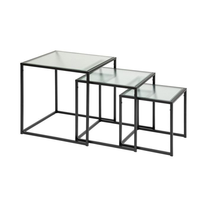 tables gigognes en métal noir et verre trempé - atmosphera - set de 3 - contemporain - design