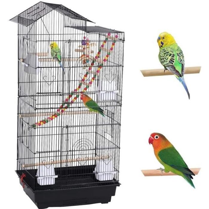 Cage Oiseaux Volière Perruche pour Petits Oiseaux  46 x 36 x 99 cm Métal Noir