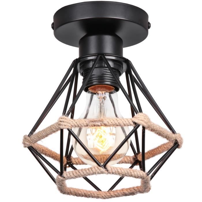 Suspension Plafond Vintage En Chanvre Avec Corde - Lampe E27, Design Industriel Rétro
