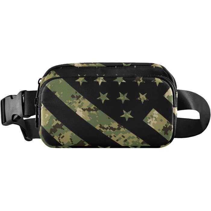 Lot De 2 Sacs Banane Camouflage Et Noir - Nylon Léger, 3 Compartiments, Pour Ado Homme Femme Rando Vélo Camping