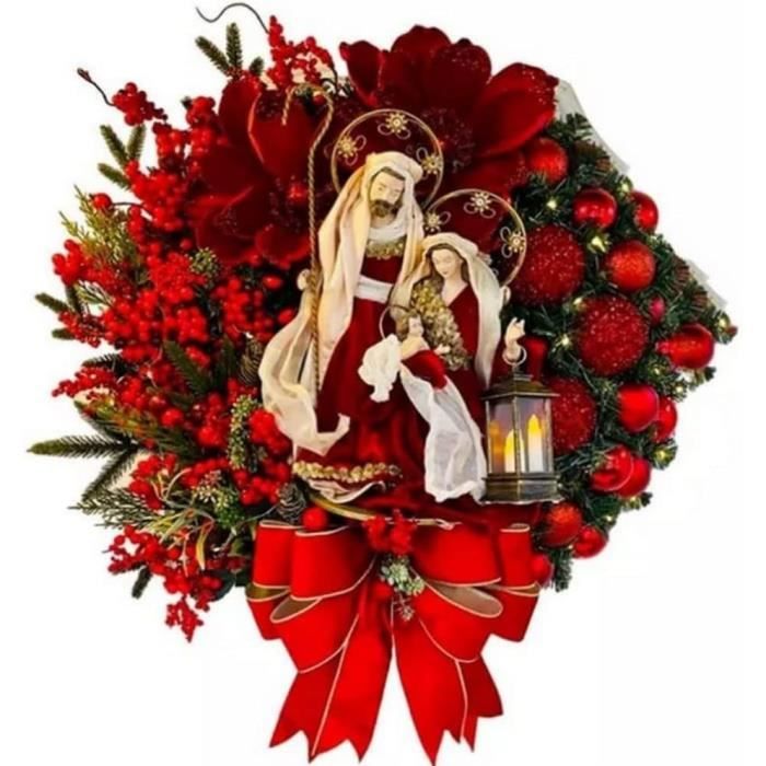 Couronne De Noël 12,6 Pouces Avec Baies Rouges - Décoration Porte, Mur, Intérieur/extérieur PVC