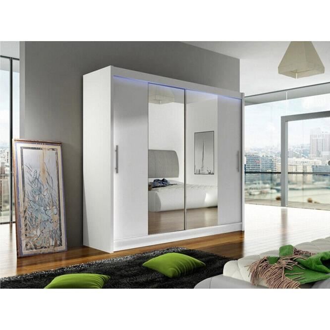 Armoire - Armoire Atlanta 123 84177 - Mobilier1.fr - Blanc - White - Glissement - LED 180x215x58cm