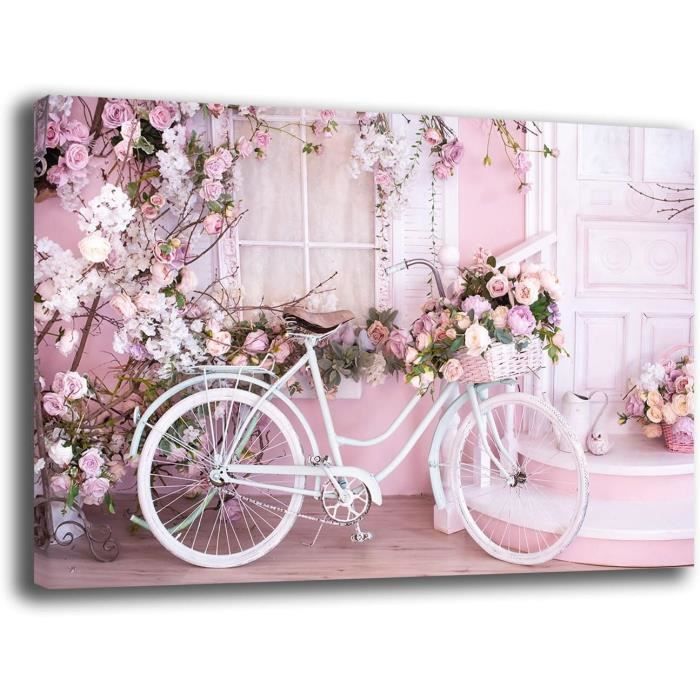 Tableaux Modernes Salon Shabby Chic Bicyclette Et Fleurs Tableau Moderne En Toile Murale Xxl Grande Impression Sur Toile Pou u526 Cdiscount Maison