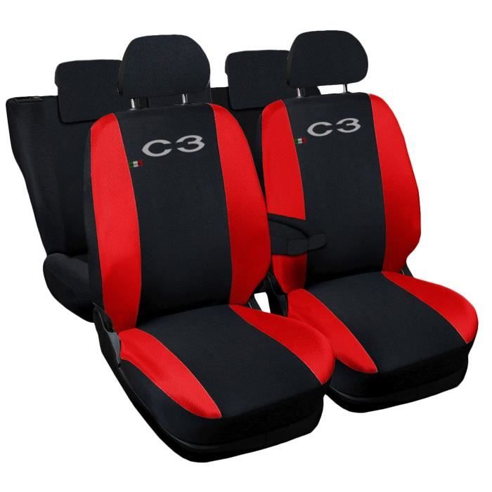Lupex Shop Housses de siège auto compatibles pour C3 Noir Rouge