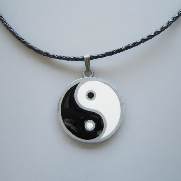 pendentif ying yang taiji collier cuir noir