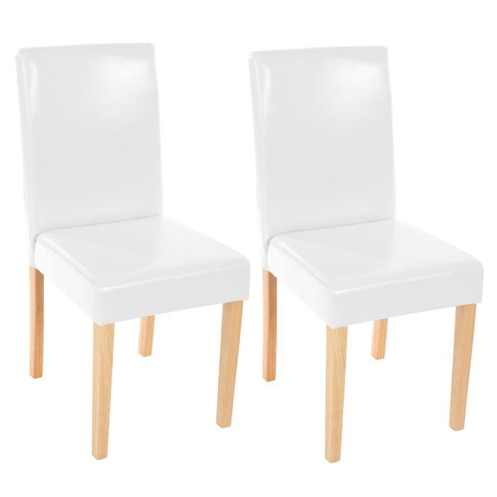 lot de 2 chaises de salle à manger cuisine en cuir blanc pieds en bois clair design moderne