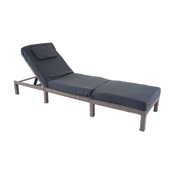 chaise longue premium epaisseur 10 rela par bain de soleil en polyrotin gris coussin gris fonce