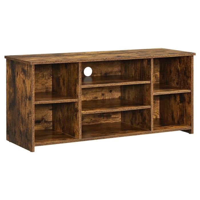 Meuble TV Bas 180 Cm Design Industriel - Pour TV Jusqu'à 75", 3 étagères, Acier Et Panneaux Bois