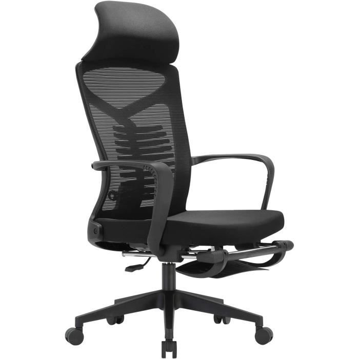 Chaise Bureau Ergonomique SEEDWAVE Avec Repose-Pieds & Inclinaison 155° – Fauteuil Confortable Dossier Haut Rembourré, Rotation 360°, Charge 150 Kg – Idéal Travail, Gaming & Détente