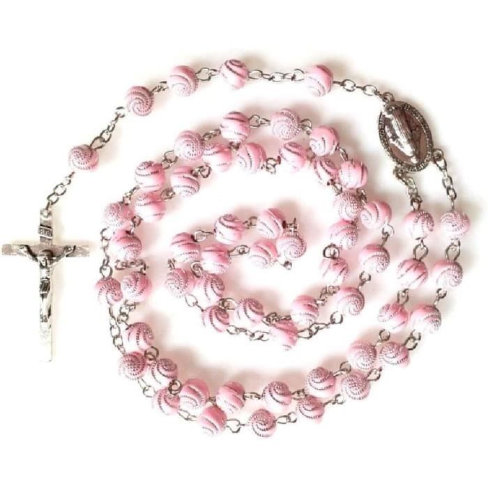Chapelet Catholique Avec Perles Crème Et Médaille De Terre Sainte - Cadeau Religieux Pour Hommes Et Femmes
