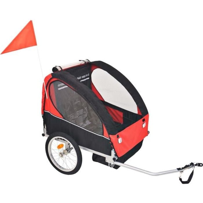 🐧7275Haute qualité- Remorque de vélo pour enfants Remorque à vélo - Convertible Jogger 2 en 1 - Remorque de transport rouge et noir