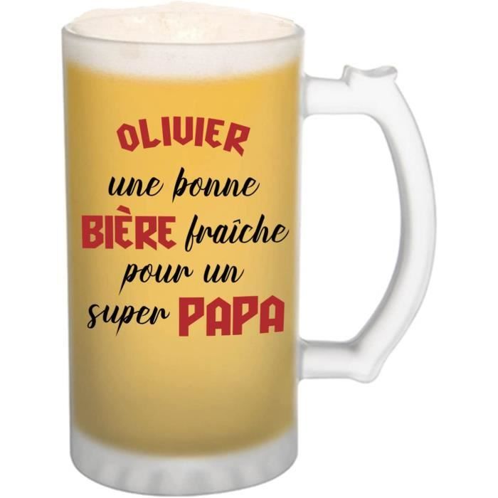 Chope De Biere Olivier Super Papa Cadeau Idee Anniversaire Fete Des Peres Humour Verre Givre 470 Ml Avec Poignee Alcool P L1697 Cdiscount Maison