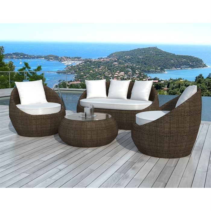 Salon De Jardin Ronde Rotin Coussin Blanc Sd2001 Achat Vente