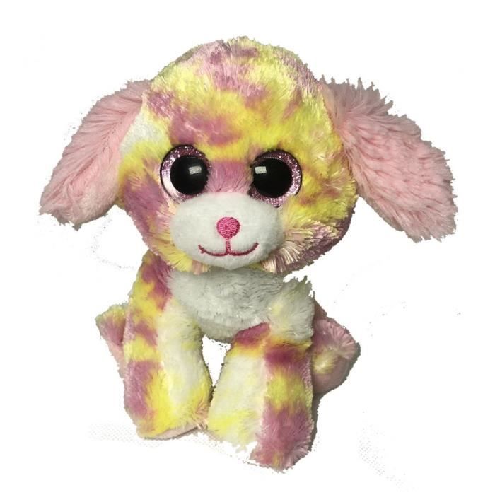 Peluche chien Gros Yeux 16cm Rose Cdiscount Jeux Jouets