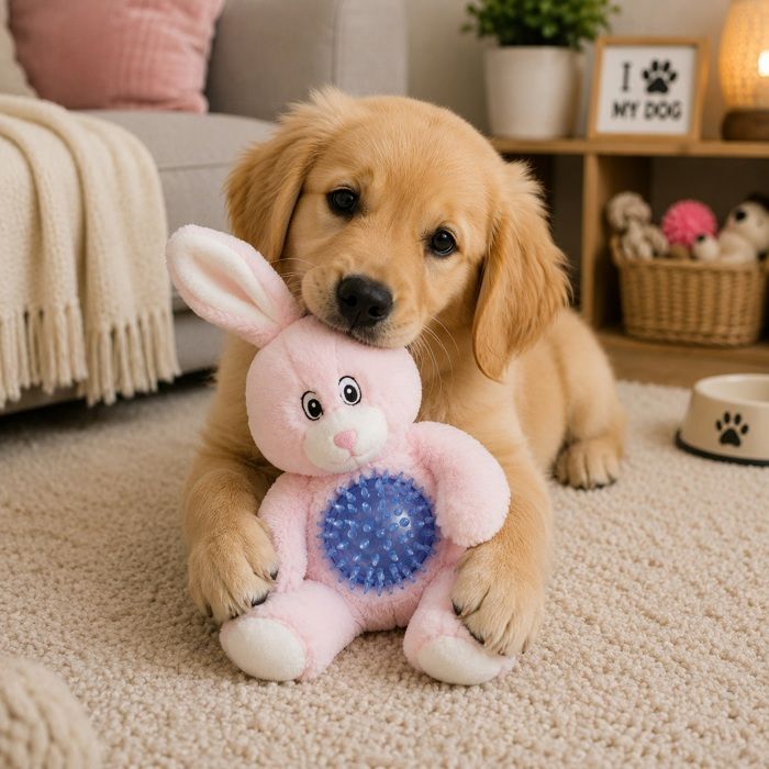 Jouet peluche lapin avec balle pour chien
