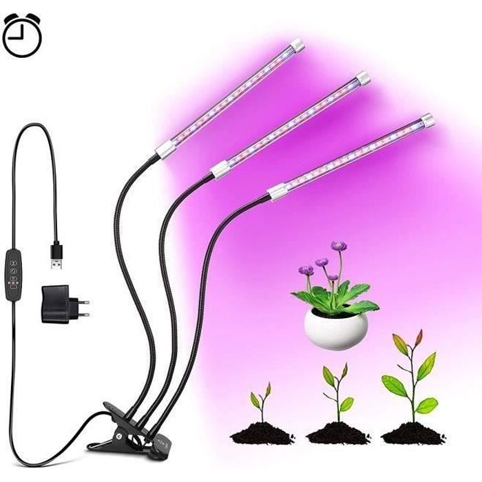 Lampe de Plante 27W, Lampe de Croissance Lampe Horticole à Trois Têtes avec Cou de Cygne Flexible 360°, équipée de 57 LEDs,Parfait p