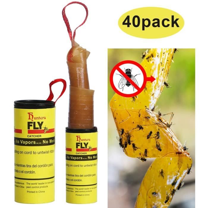 Lot De 20 Rubans Attrape-mouches - Colle Forte Non Toxique, Facile à Utiliser - Pour Cuisine, Garage, Intérieur