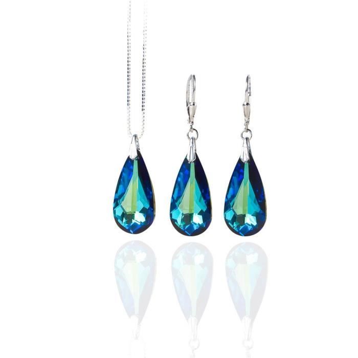 Kristallwerk parure de bijoux pour femme en argent 925 avec éléments sWAROVSKI couleur bleu bermudes