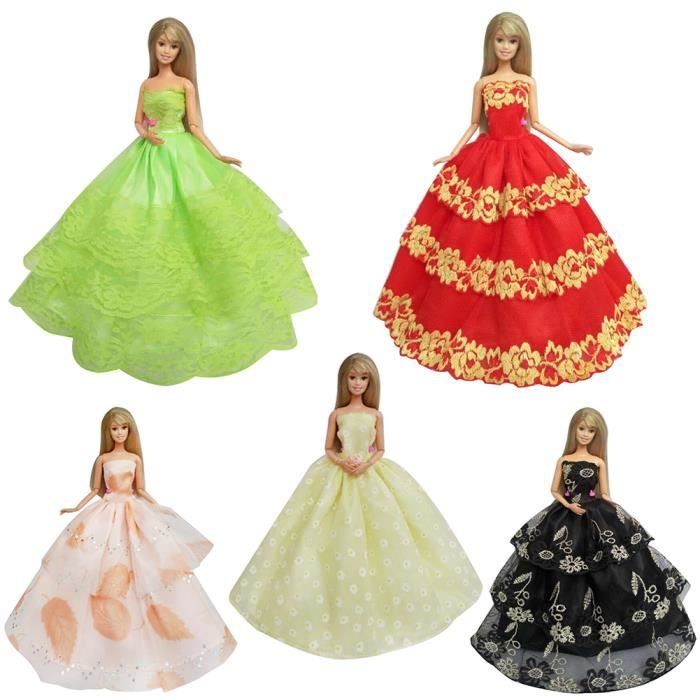 5pcs Robe Soirée Princesse Mariage Longue pour Poupée Barbie