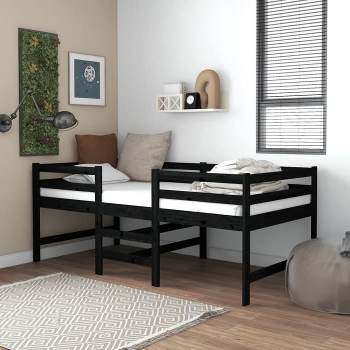 lit mi-haut-lit de repos pour 1 personne avec matelas 90x200 cm noir bois de pin massif - jill's garden