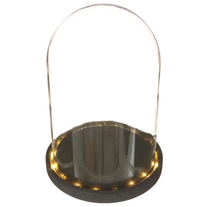 Cloche en verre avec socle noir lumineux- 17 x 25,5 cm