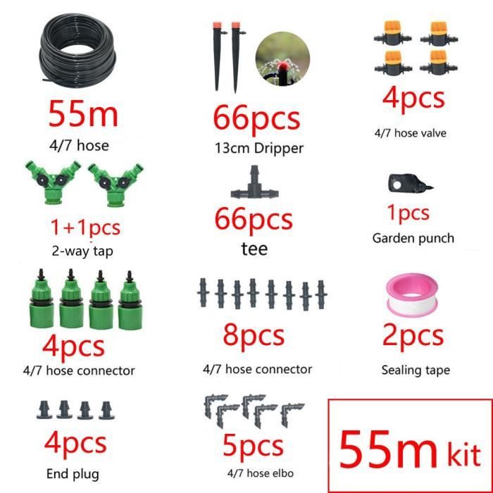 Kit D'Irrigation Goutte à Goutte 340 Pièces - Système Arrosage Automatique Jardin 55m + 15m