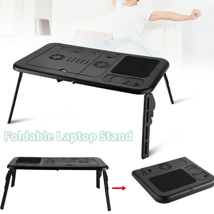Support pour ordinateur portable avec ventilateur de refroidissement,  pliable et réglable, table pliante pour lit et canapé, bureau portable,  42x26