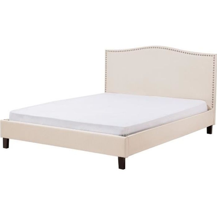 Lit double en tissu beige - BELIANI - MONTPELLIER - Contemporain - Design - Sommier à lattes Lit double en tissu beige - BELIANI - MONTPELLIER - Contemporain - Design - Sommier à lattes