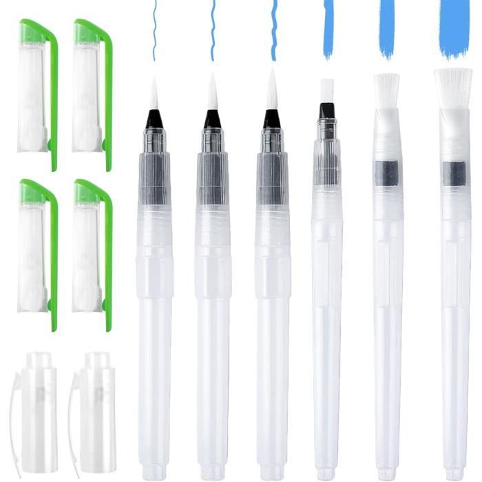 Lot de 6 stylos pinceaux aquarelle, rechargeables avec embouts en