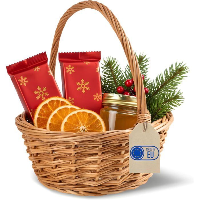 Rangement Tissé Main Panier Pique-Nique Osier Avec Poignées - Tissé Main - 33x20cm - Multi-Usage Panier Pâques Noël