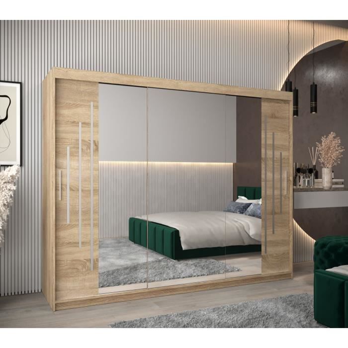 Armoire Coulissante 3 Portes Avec Miroirs Oggi Aris - 204x205 Cm, 6 Étagères, Blanc, Pour Chambre, Salon, Dressing
