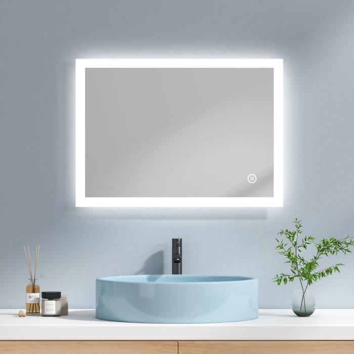 EMKE Miroir Salle De Bain LED 100x60cm Avec Interrupteur Tactile + Anti