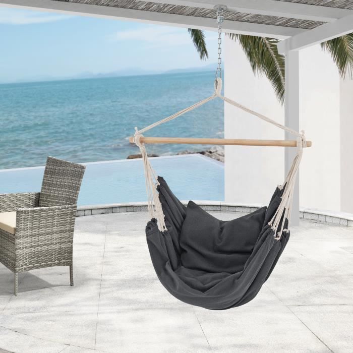 Fauteuil suspendu Peralvillo avec coussins 175 x 130 cm gris foncé