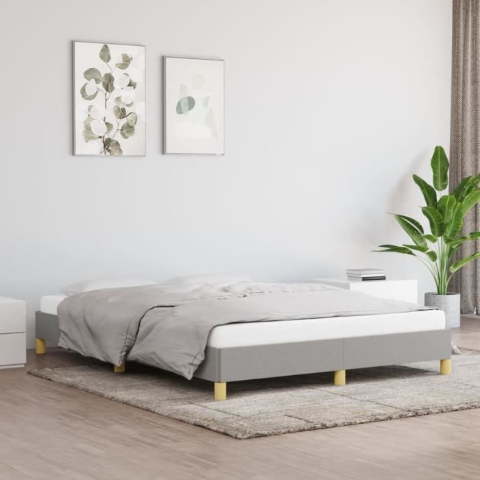 Cadre de lit - ESTINK - 140x190 cm - Tissu gris clair - Design contemporain - 2 places