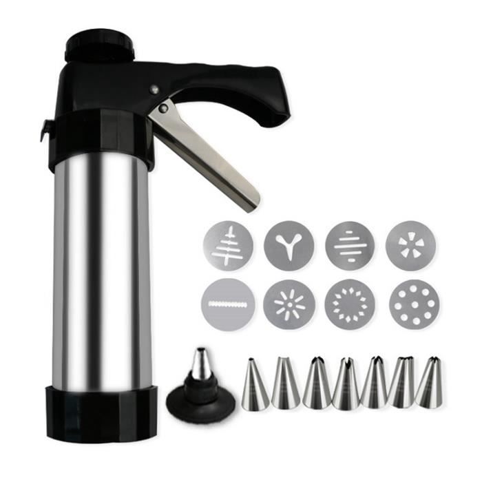 KTZCTPCA Kit de presse à biscuits en acier inoxydable avec poignée ergonomique, ensemble de presse à biscuits Spritz avec 8 embouts de passepoil, presse à biscuits antirouille pour la fabrication et
