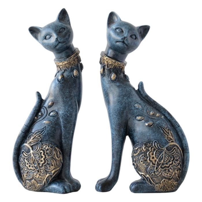 Petit Ornement De Statue De Chat De Couple Assis Figurines De Collection De Conception Simple Moderne Faite De Bleu Fonce Cdiscount Maison