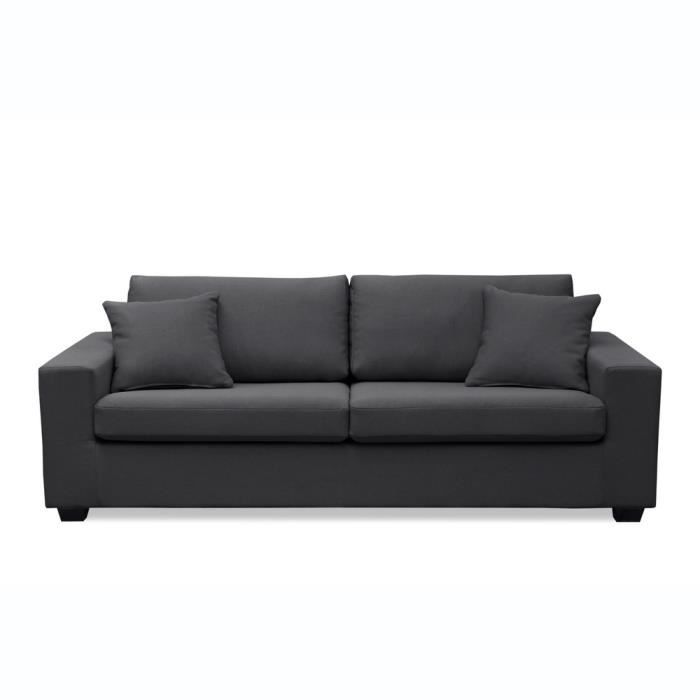 Homy Casa Canapé Droit Fixe Contemporain Scandinave 3 Places Tissu Gris Foncé