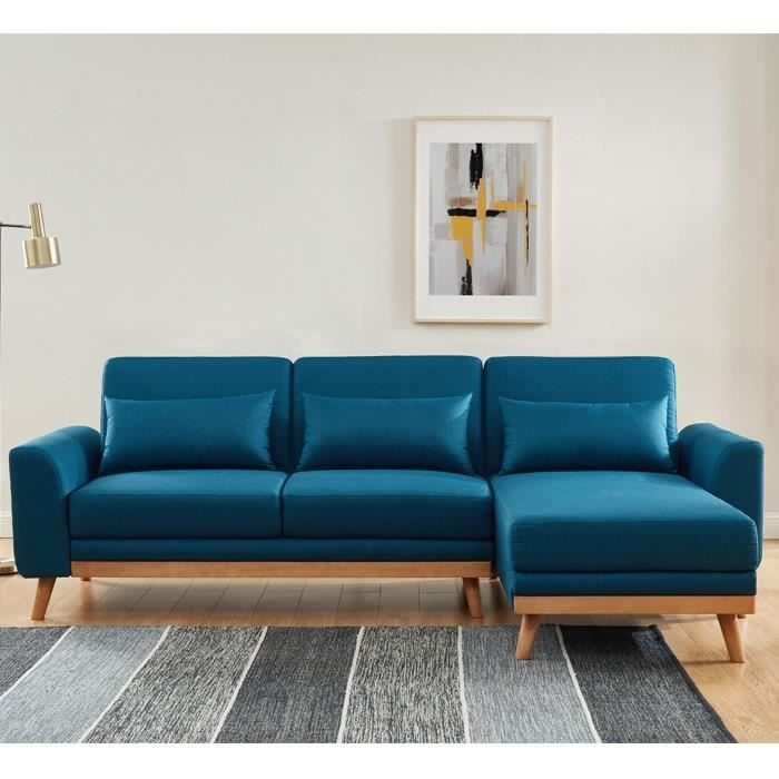 canape d angle scandinave convertible en tissu bleu avec couchage 110x210cm collection mathis bleu cdiscount maison