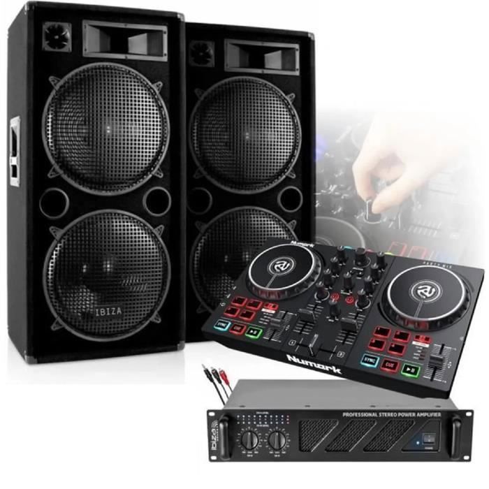 Pack Ampli Sono Ibiza Sound 2x1500W AMP2000MKII - Avec Câbles HP Et RCA - Pour DJ, Soirées, événements