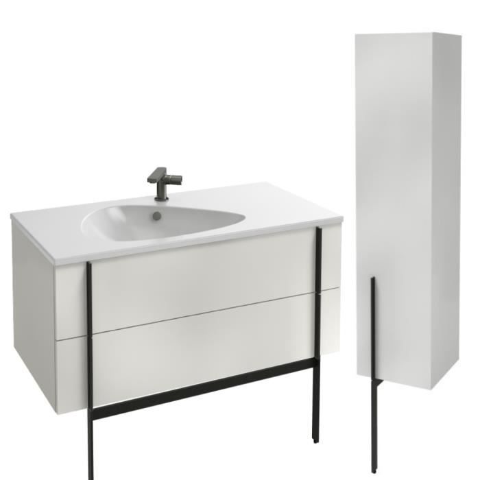meuble lavabo simple vasque 100 cm jacob delafon nouvelle vague blanc brillant + colonne de salle de bain version droite + pied