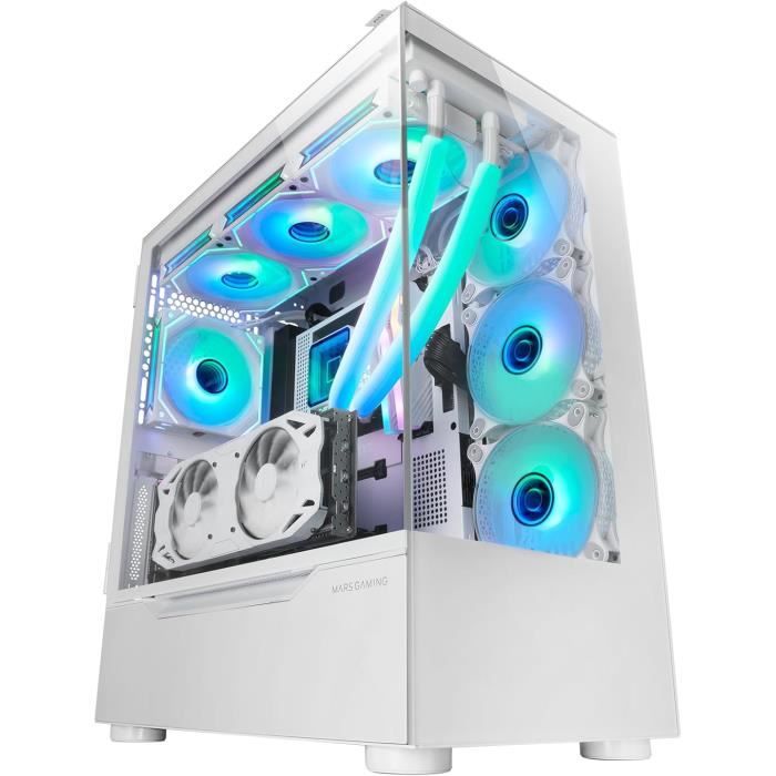 Boîtier Gaming - MARS GAMING - MC-ULT - E-ATX - Refroidissement Liquide - Double Chambre - Verre Trempé Blanc