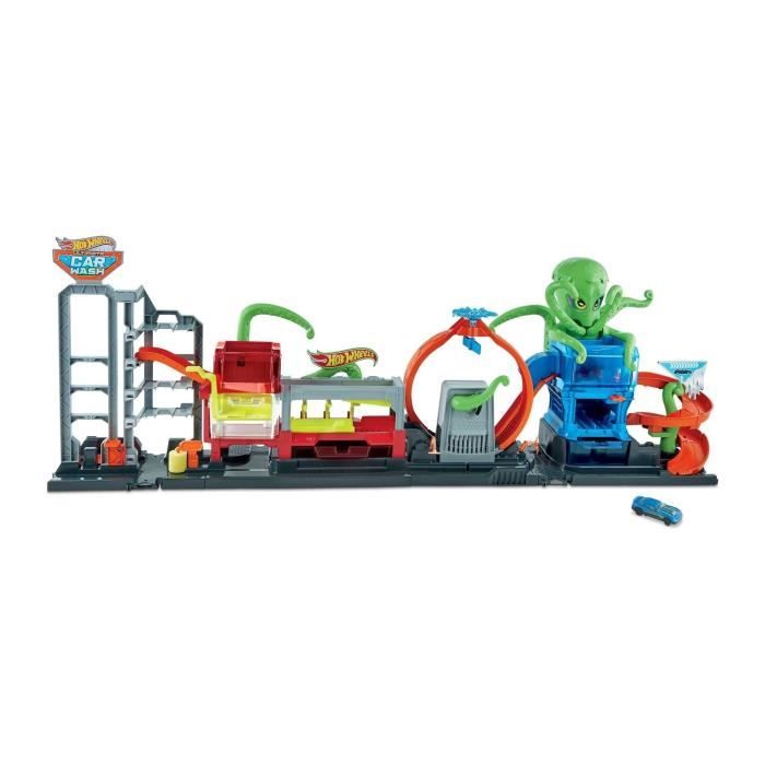 Hot Wheels City Station de Lavage Ultime Pieuvre 1,20 m de Long, avec Voiture Qui Change de Couleur 